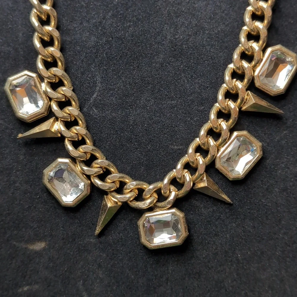 Gold and Silver Necklace with Crystal Pendants - Picture 2 of 7